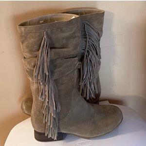 Kenneth Cole Tan Suede Fringe Heeled Boots